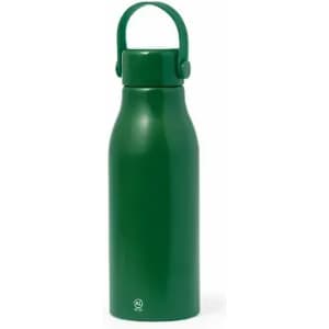 A green drink bottle with a handle and a sleek, minimalist design. Features a logo on the base.