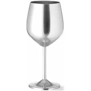 A drink bottle in a sleek, reflective silver finish, shaped like a wine glass with a tall stem and wide bowl.