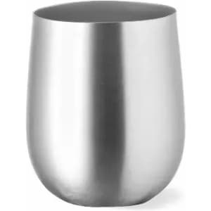 A drink bottle in a sleek, silver metallic finish with a smooth, rounded shape and no visible branding.