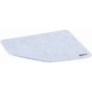 A grey rectangular product with a slightly curved edge, featuring a small logo in the corner.