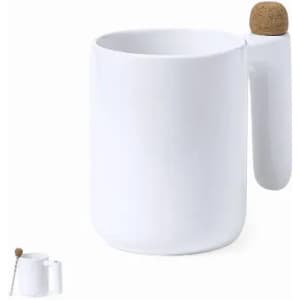 A white drink bottle with a cork stopper and a unique handle design. It features a simple and modern shape.