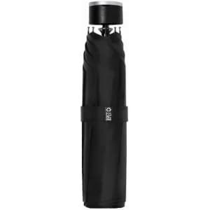 A drink bottle in black with a sleek design and a logo on the side.