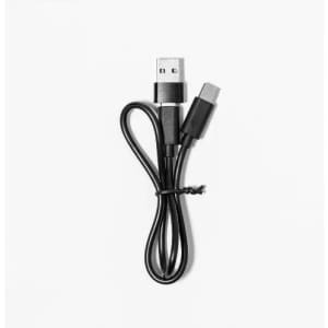A black USB charging cable with USB and USB-C connectors. It features a simple, minimalist design.
