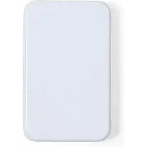 A white promotional product with a smooth, rectangular surface and rounded edges, featuring a branding logo.