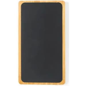 A blackboard with a wooden bamboo frame, designed for writing or drawing.