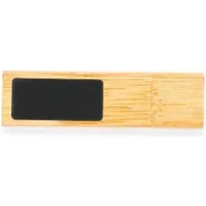 A wooden USB flash drive with a black surface area and a sleek, minimalist design.