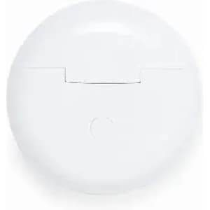 A white circular product with a flip-top lid, featuring a simple design and an unbranded logo on the surface.