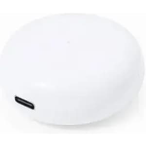 A white portable device with a smooth round shape and a USB-C charging port. It features a minimalistic design.