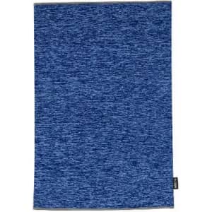 A blue promotional product with a textured pattern and a small logo tag at the bottom.
