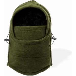 A green fleece hooded blanket with an adjustable drawstring and a front pocket. Ideal for warmth and comfort.