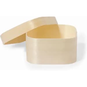 A beige storage box with a smooth finish and a removable lid, featuring rounded edges.