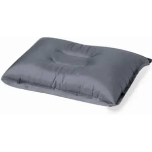 A grey cushion with a smooth surface and a central indentation, designed for comfort and support.