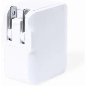 A white promotional product with a compact design, featuring a metal cutting blade and a curved edge. It has branding on the surface.