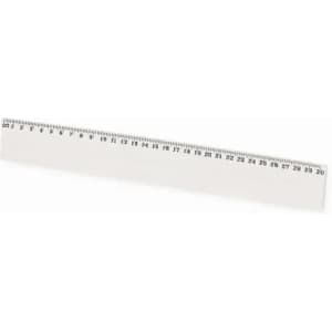 A ruler is shown, featuring a white body with black measurement markings up to 30 centimetres.