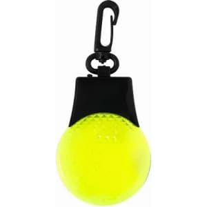 A yellow light with a black clip, featuring a textured spherical design. It includes a hook for easy attachment.