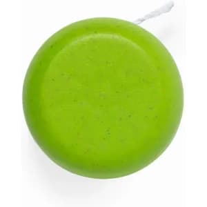 A green drink bottle with a smooth surface and a pull tab on top, featuring a small logo.