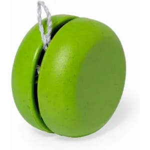 A green yo-yo with a white string, featuring a smooth, rounded design.