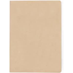 A plain beige notebook with a smooth cover and no visible branding or text.