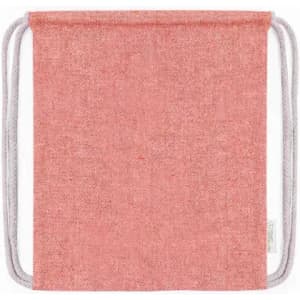 A drawstring pouch in a soft coral colour with light grey ropes for closure, featuring a simple design.