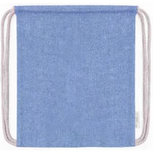 A drawstring bag in light blue featuring rope handles and a simple, smooth fabric design.