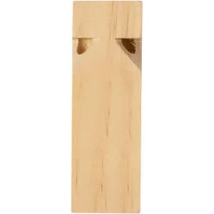 A wooden item with a smooth surface, featuring two small notches at the top and a natural finish.