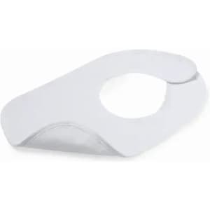 A drink bottle topper in white, featuring an ergonomic design and a circular opening. It has a logo on its surface.