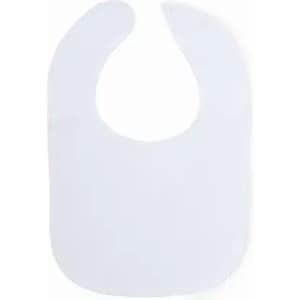A white bib with a rounded neckline and a smooth surface. It features no visible logos or branding.