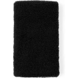 A soft black towel with a textured surface, featuring a simple rectangular shape. It has no visible logos or branding.