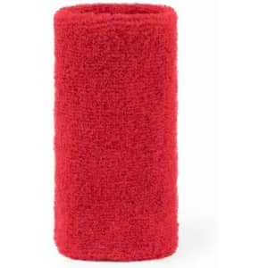 A red drink bottle sleeve made of soft, fluffy material, featuring a simple cylindrical design.