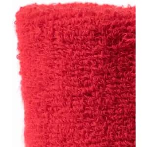 A drink bottle in a bright red, textured fabric cover. Features a logo on the side.