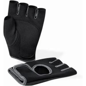Half-finger workout gloves in black, featuring a textured palm and grey accents. Includes one pair.