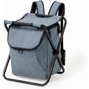 A backpack cooler with a sturdy frame, featuring a grey fabric exterior and adjustable shoulder straps.