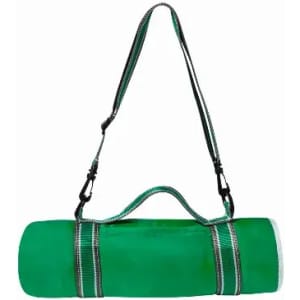 A green drink bottle with a carry strap, featuring a sleek design and a logo.