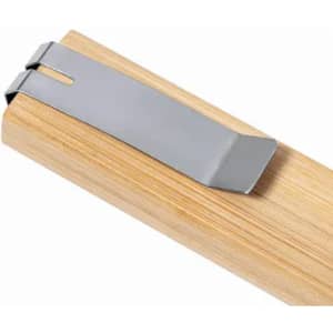 A bamboo clip with a silver metal clasp, showcasing a simple and functional design.