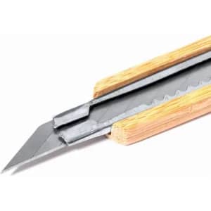 A utility knife with a metal blade and a wooden handle, featuring a dual blade design for versatility.