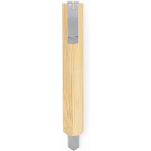 A wooden kitchen utensil with a sleek stainless steel tip, featuring a minimalist design. It has a light natural wood colour.