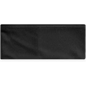 A black promotional product with a smooth surface and a concealed zipper. It features a logo.