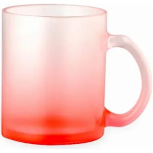 A drink bottle in a gradient of red and white with a handle, featuring a frosted finish.