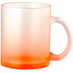 A drink bottle with a frosted, gradient design transitioning from white to orange. It has a handle and a sleek shape.