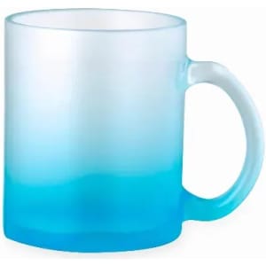 A drink bottle in a frosted gradient design, featuring shades of blue transitioning from light to dark.