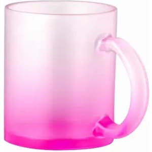 A drink bottle featuring a gradient design from white to pink, with a transparent handle and a smooth finish.