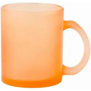 An orange frosted mug with a handle, featuring a smooth texture and minimalist design.