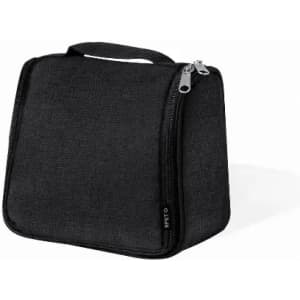 A black zipped storage bag with a handle, featuring a rectangular shape and fabric texture.