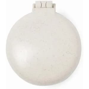 A drink bottle in a rounded shape, featuring a light beige colour and a simple flip-top lid.