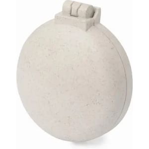 A round, beige product with a clasp, featuring a simple design and no visible branding.