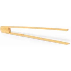 A bamboo tong with a natural finish, featuring a long handle and pointed ends for gripping.