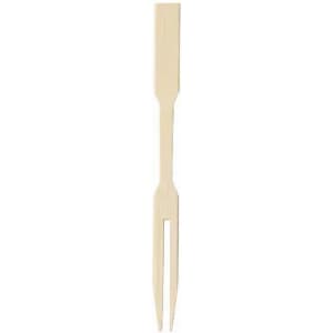A biodegradable wooden food fork in a natural light colour with two prongs. Ideal for eco-friendly events.