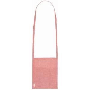 A sling bag in a soft pink hue, featuring a long strap and a simple, minimalist design.