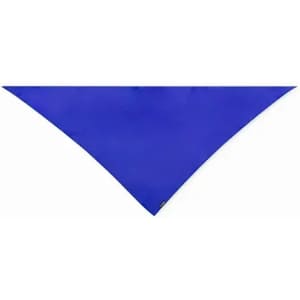 A triangular blue promotional product with a branding logo in one corner.