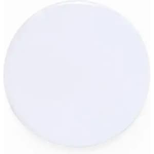 A drink bottle in a solid, glossy white finish with a circular shape and a simple design.